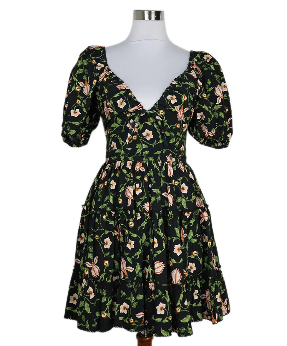 green emerald velvet dress Agua Bendita Black & Multi Floral Print Dress sz 2