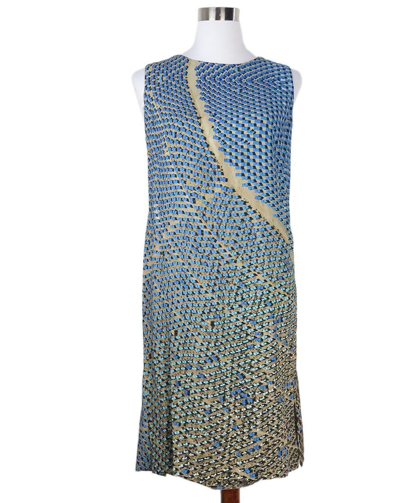 Akris Punto Blue & Taupe Print Dress sz 8 - Michael's Consignment NYC