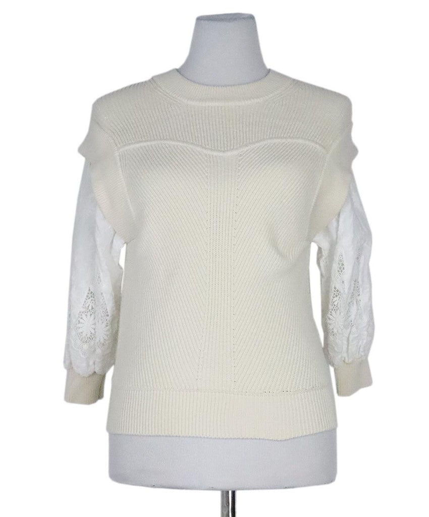 Ba&sh Neutral Sweater w/ White Lace Sleeves sz 2 - Michael's Consignment NYC