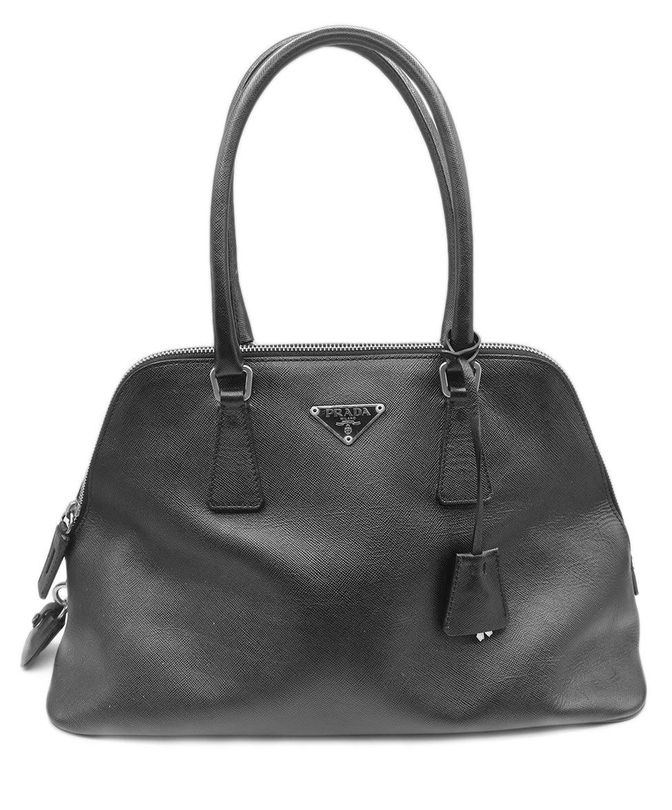 Prada Black Leather Gold Hardware Handbag l Michael's Luxury