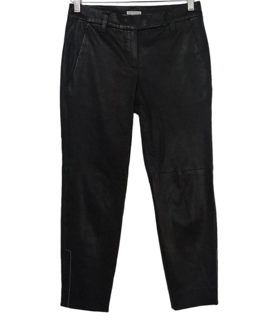 Brunello Cucinelli Black Leather Pants 