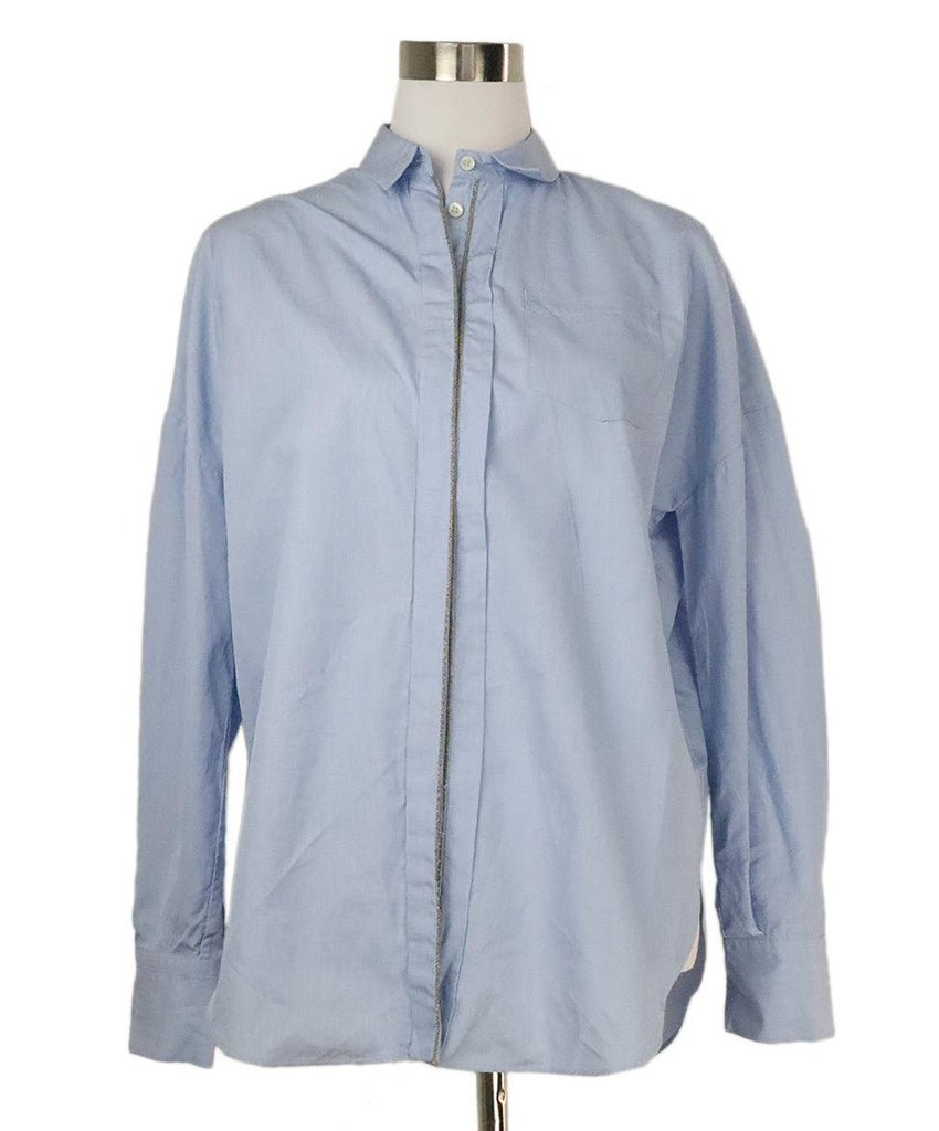 Brunello Cucinelli Blue Cotton Shirt sz 6 - Michael's Consignment NYC