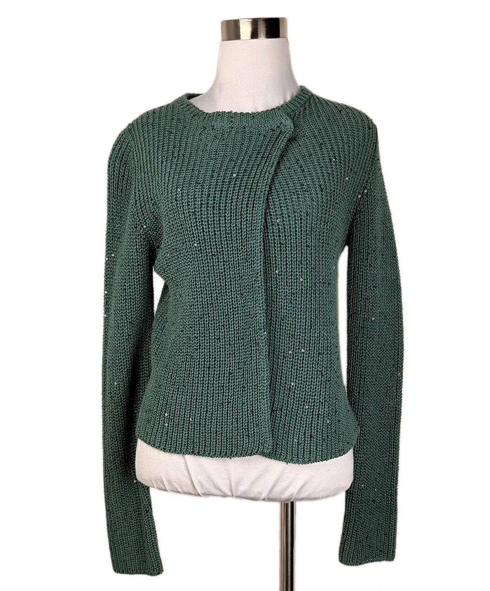 【BRUNELLO CUCINELLI】ドライバーズニットコットン カーディガン Brunello Cucinelli Green Cotton Linen Sequins Cardigan Size 6 l