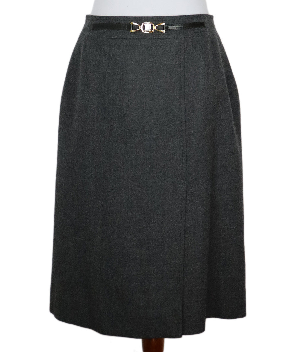 Celine Vintage Grey Wool Skirt sz 12 l Michael's Luxury