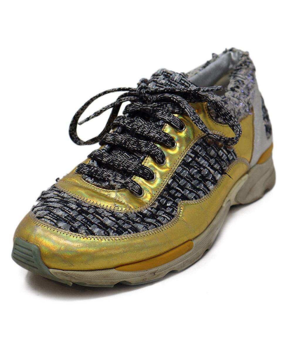 Chanel Black Grey Tweed Sneakers w/ Gold Trim sz l Michael's