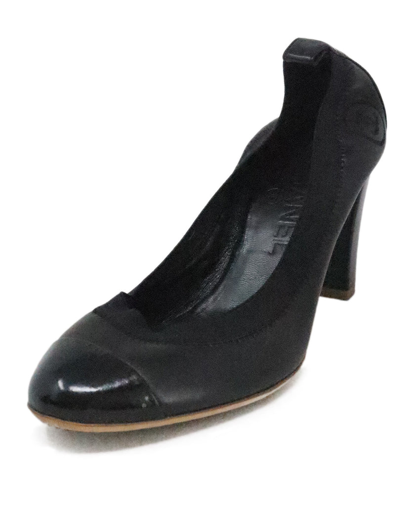 Chanel Black Leather & Elastic Heels 
