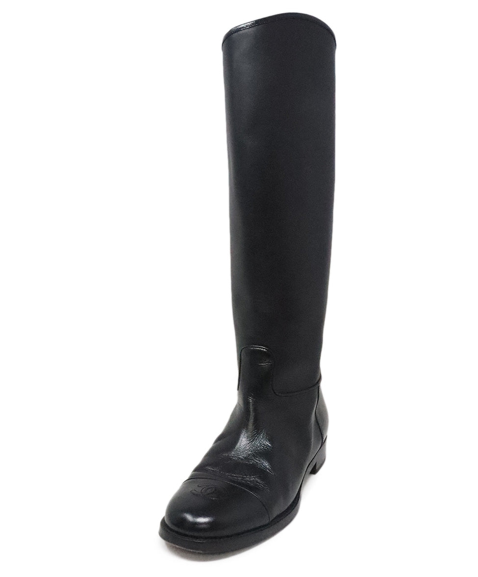 Chanel Tall Black Leather Riding Boots sz 11 Michael's Consignment NYC