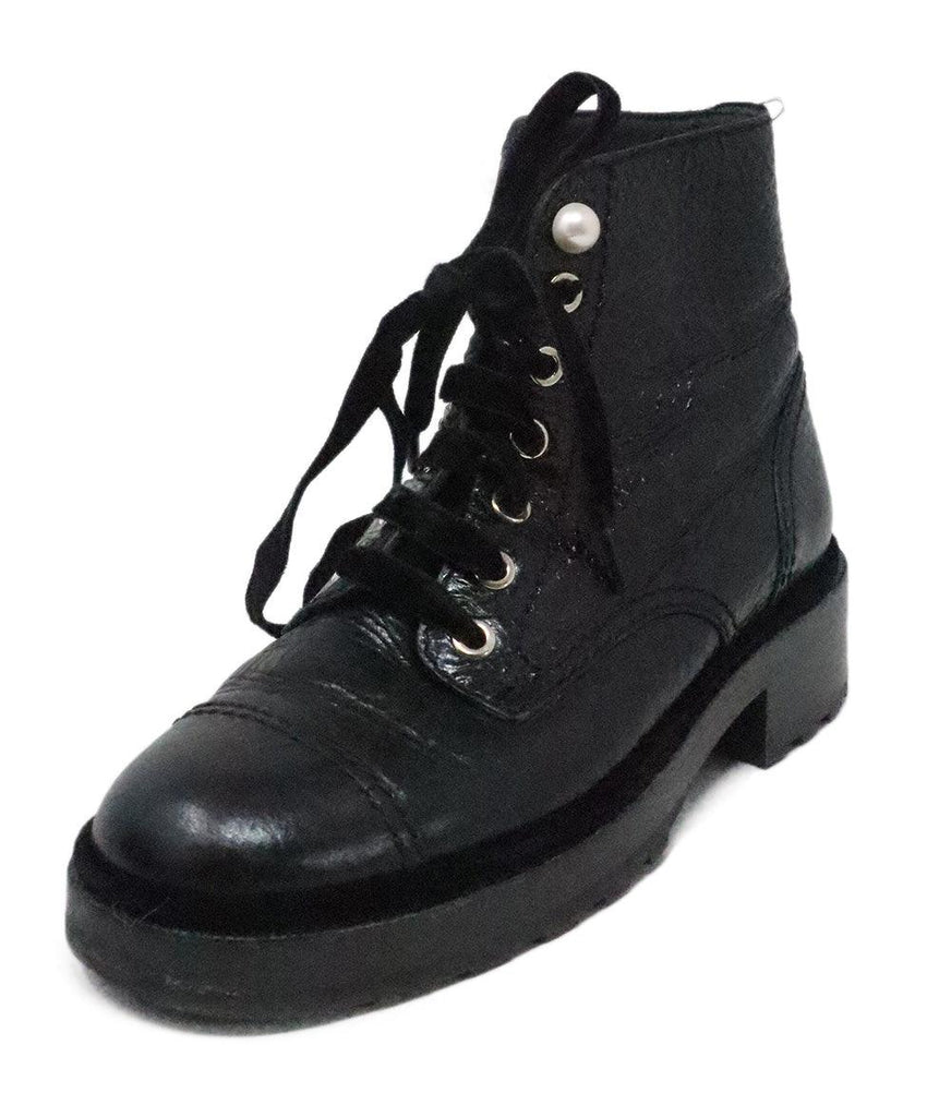 Chanel Black Leather Lace Up Booties sz 6.5 - Michael's Consignment NYC