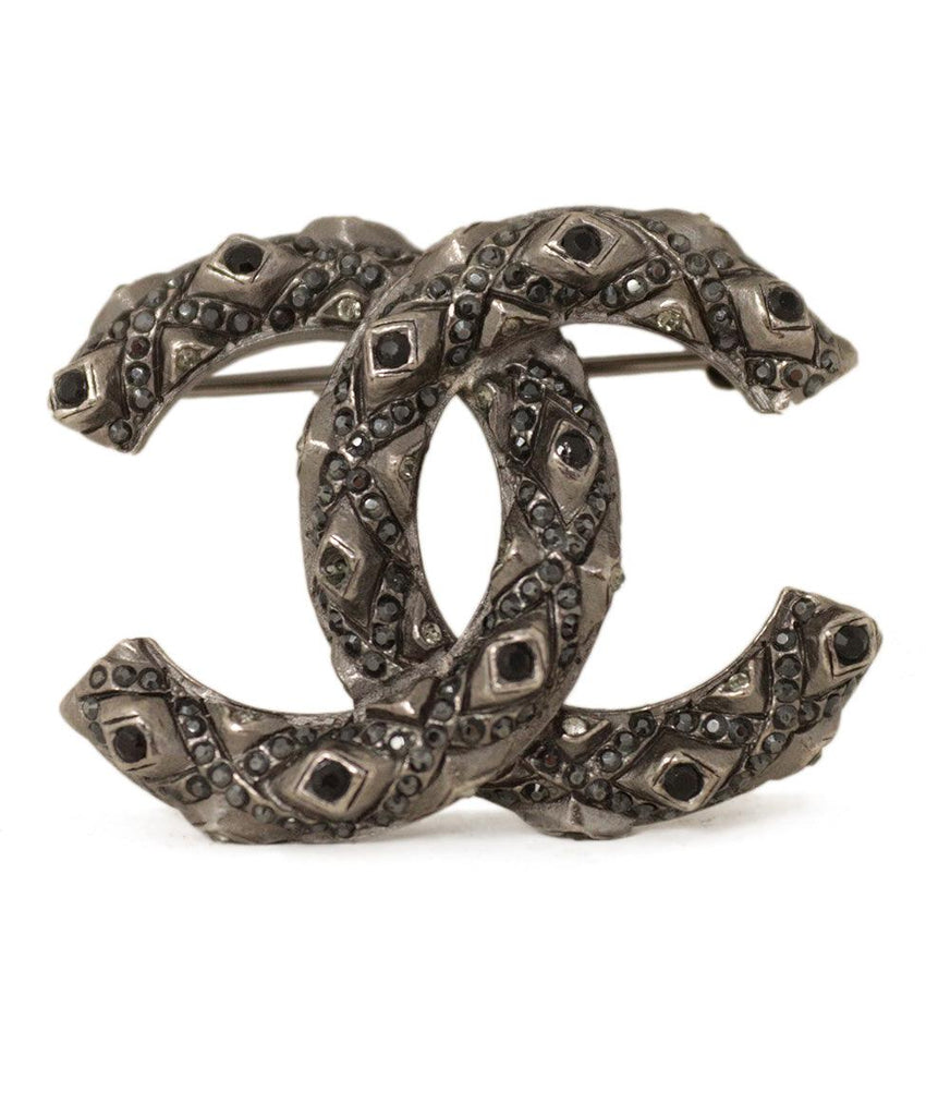 Chanel Black & Pewter Rhinestone Pin - Michael's Consignment NYC