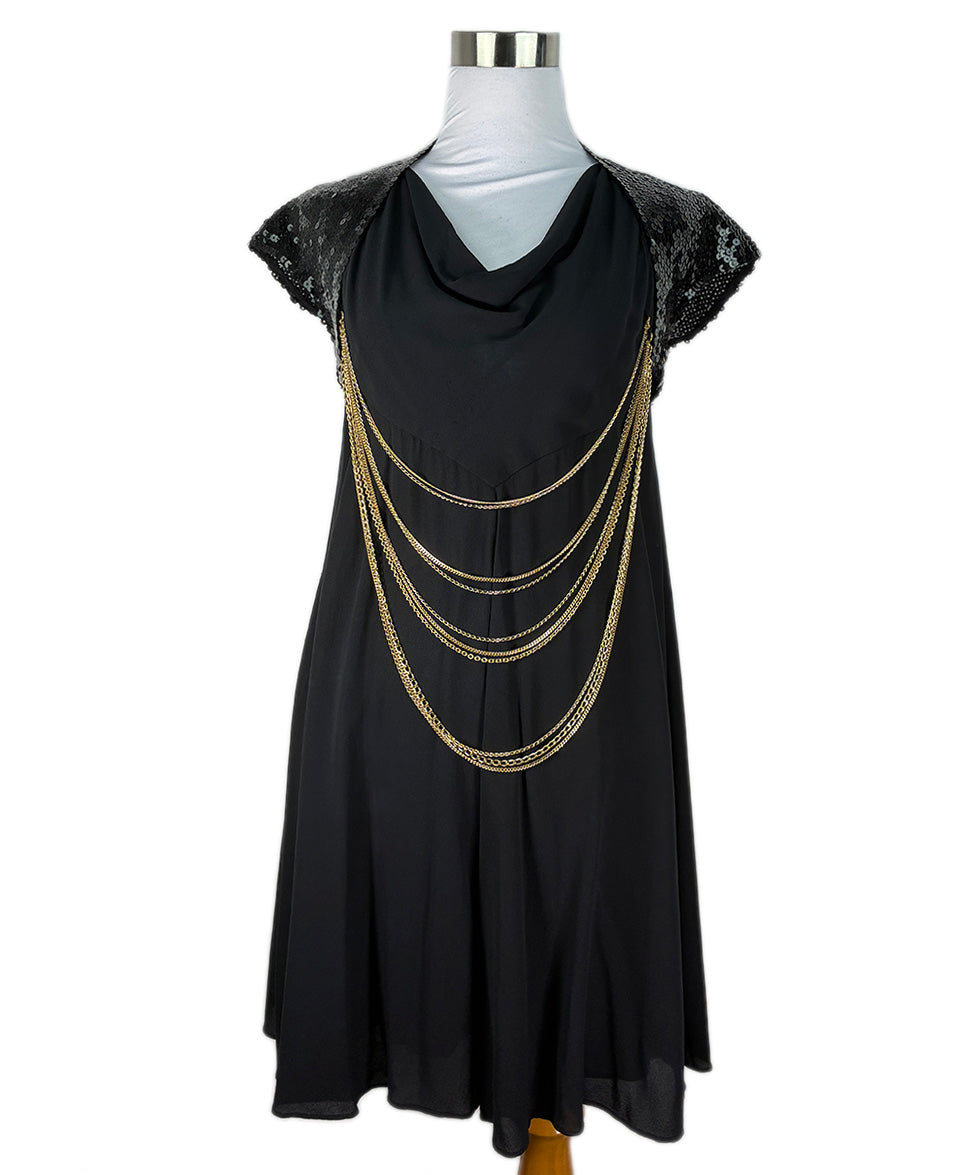 CHANEL Black Dress w/ Gold Chain Hardware and Black Sequin Shoulders Sz38 l Michael's Luxury Consignment Michael's Consignment NYC CHANEL Black Dress w/ Gold Chain Hardware and Black Sequin Shoulders Sz38 l Michael's Luxury Consignment Michael's Consignment NYC
