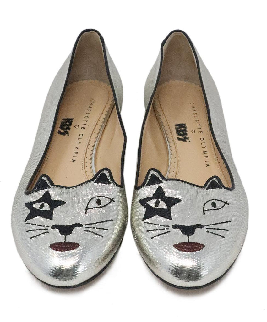 Charlotte Olympia Silver Kitty Flats sz 7 - Michael's Consignment NYC