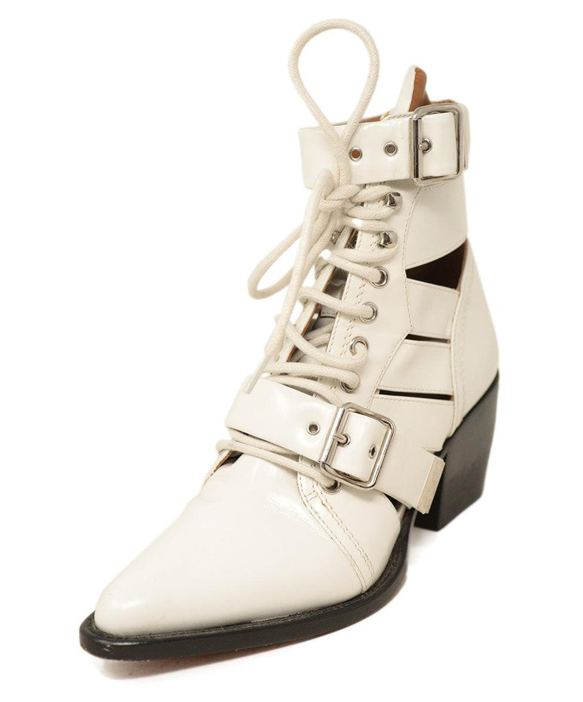 Chloe White Leather Lace Up Booties sz 7.5 - Michael's Consignment NYC
