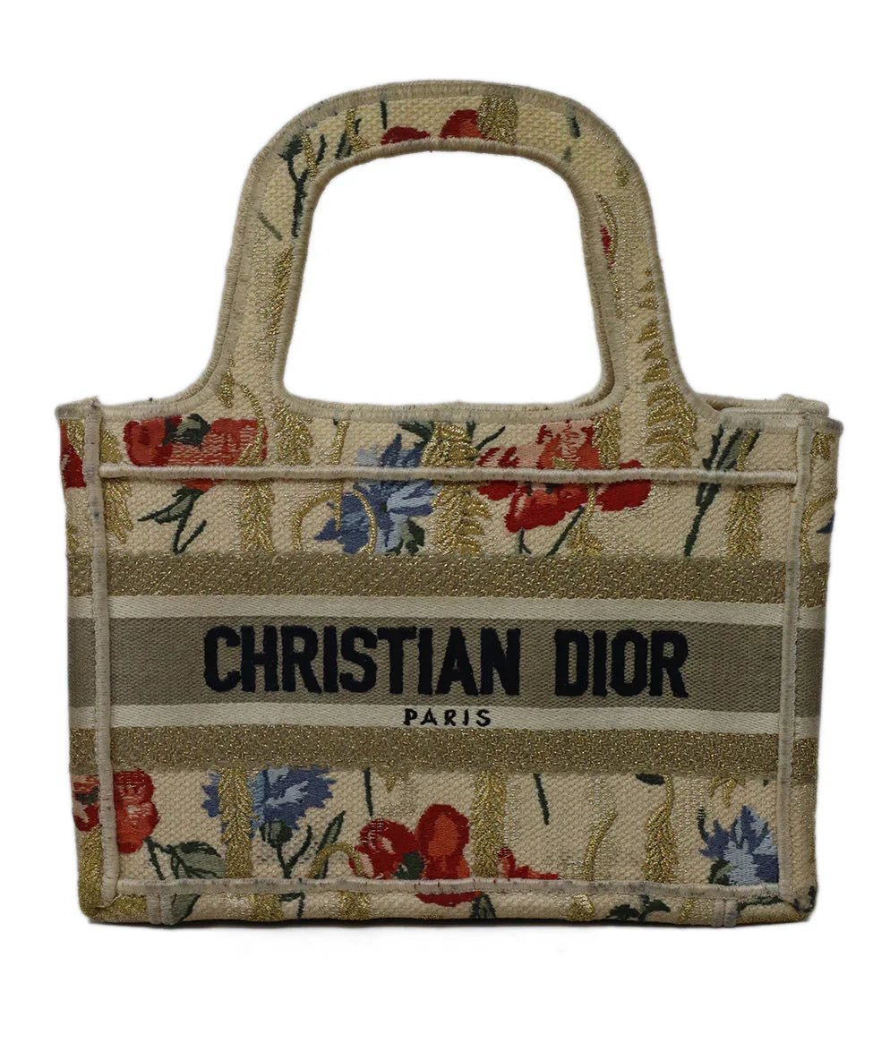 Christian Dior Embroidered Gold Hibiscus Small Book Tote l