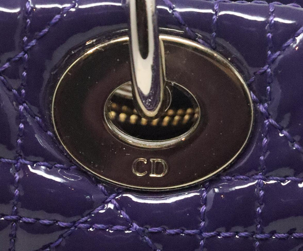 Christian Dior Purple Quilted Patent Leather Tote 9