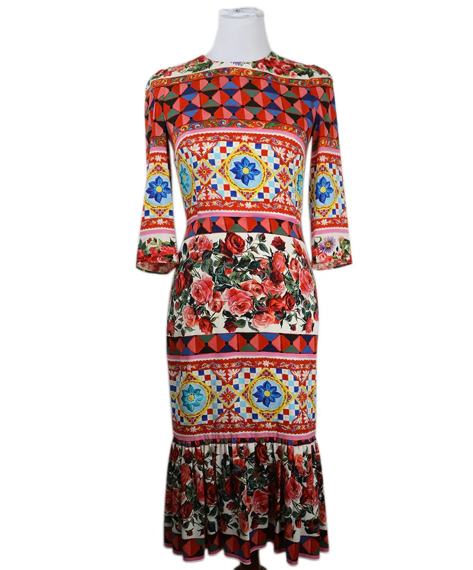 Dolce & Gabbana Red Blue Green Floral Silk Dress sz 4 l Michael's Luxury  Consignment – Michael's Consignment NYC