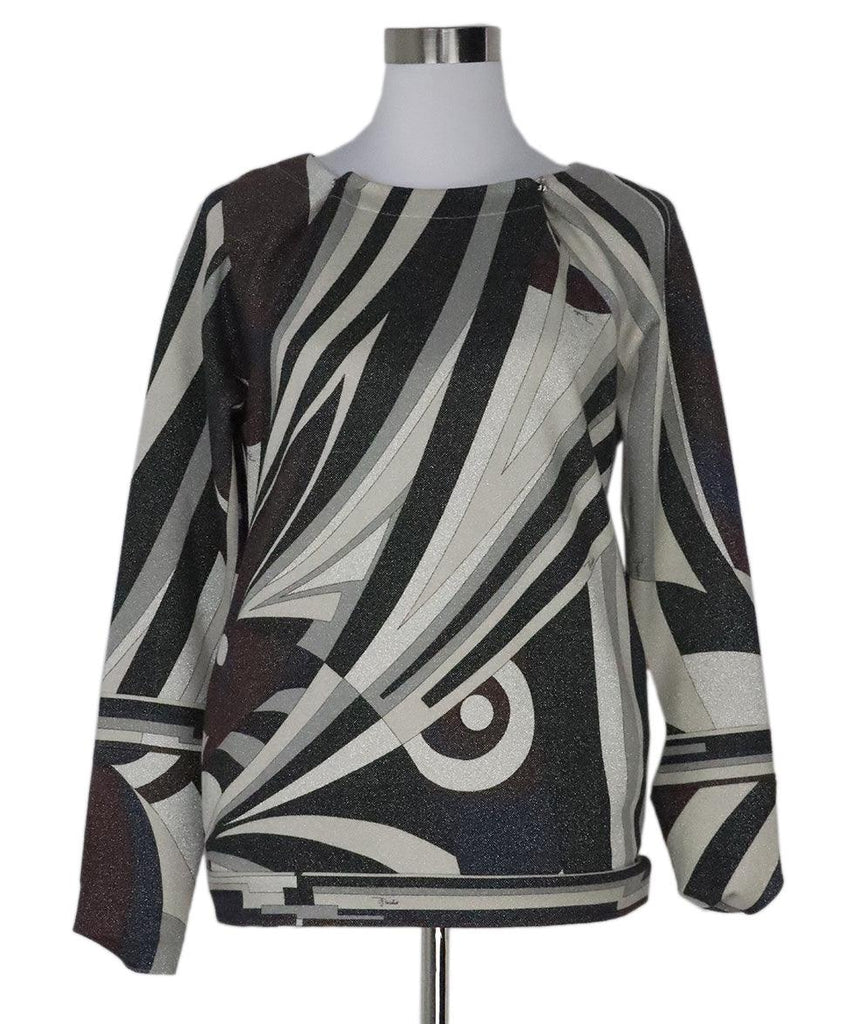 Emilio Pucci Brown & Grey Print Lurex Top sz 8 - Michael's Consignment NYC