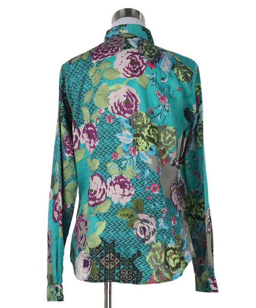 Etro Teal Floral Print Top sz 8 - Michael's Consignment NYC