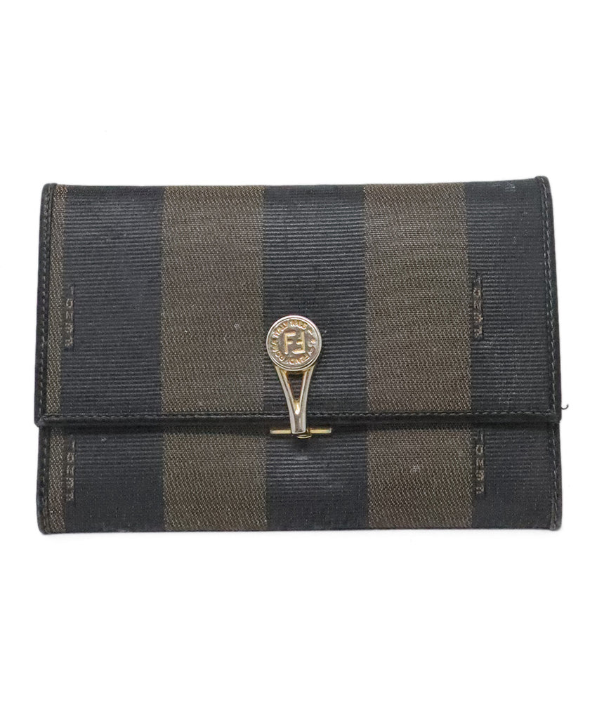 Fendi Vintage Black & Brown Striped Leather Wallet 
