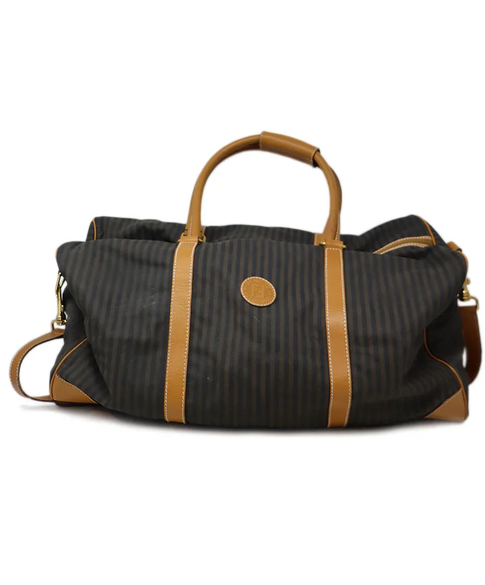 Fendi Brown Black Striped Luggage Tote - Main Image