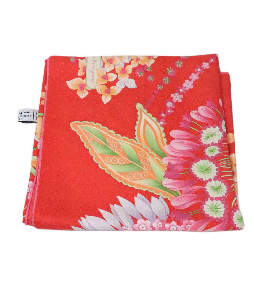Ferragamo Red & Pink Silk Floral Scarf - Michael's Consignment NYC