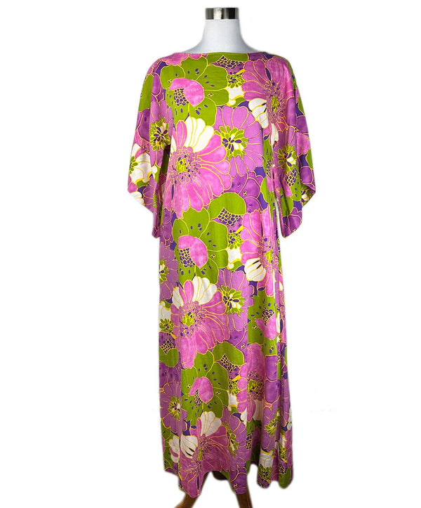 green emerald velvet dress Frances Valentine Pink and Green Floral Cotton Maxi Dress sz 10 l Michael's  Luxury Consignment – Michael's Consignment NYC