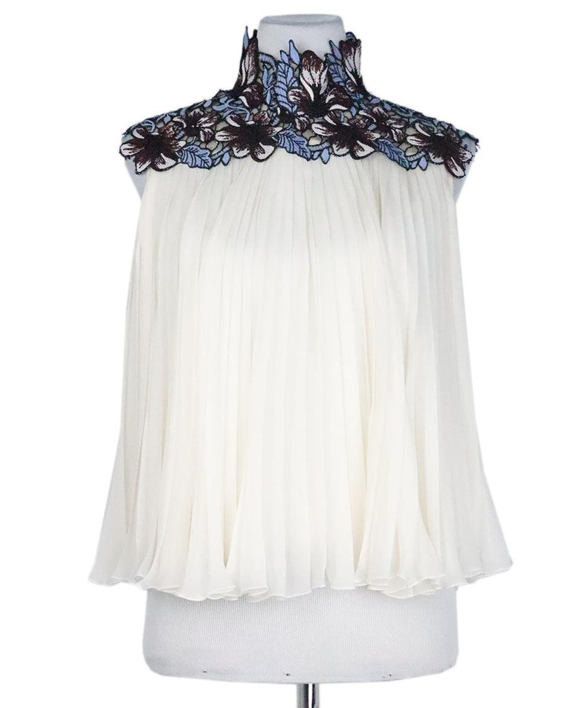 Giambattista Ivory Pleated Applique Blouse sz 2 - Michael's Consignment NYC