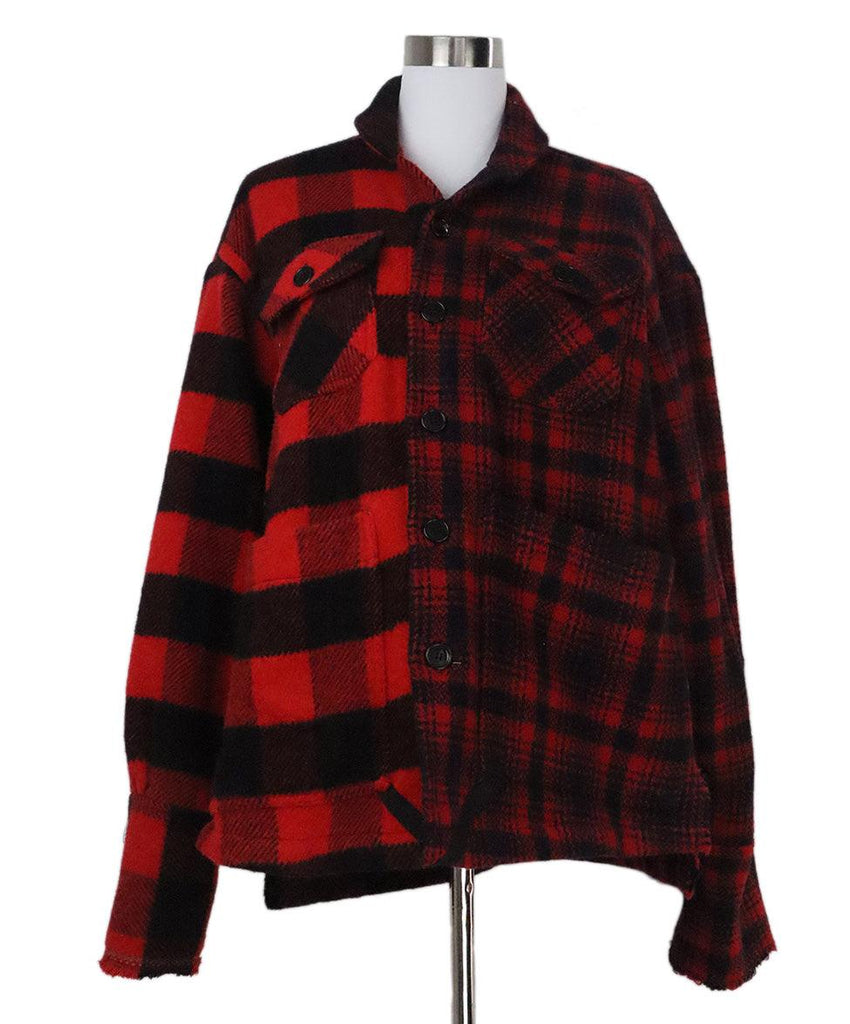 Greg Lauren Red & Black Plaid Wool Jacket 