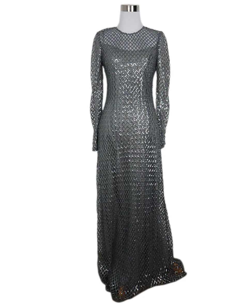 Halston Women's Kirsten Grid Sequin Gown - Gunmetal - Size 2 Halston Women's Kirsten Grid Sequin Gown - Gunmetal - Size 2
