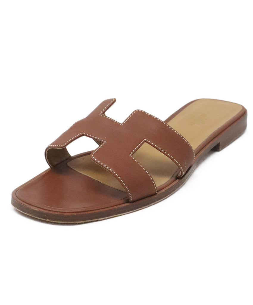 Hermes Brown Leather Oran Sandals 