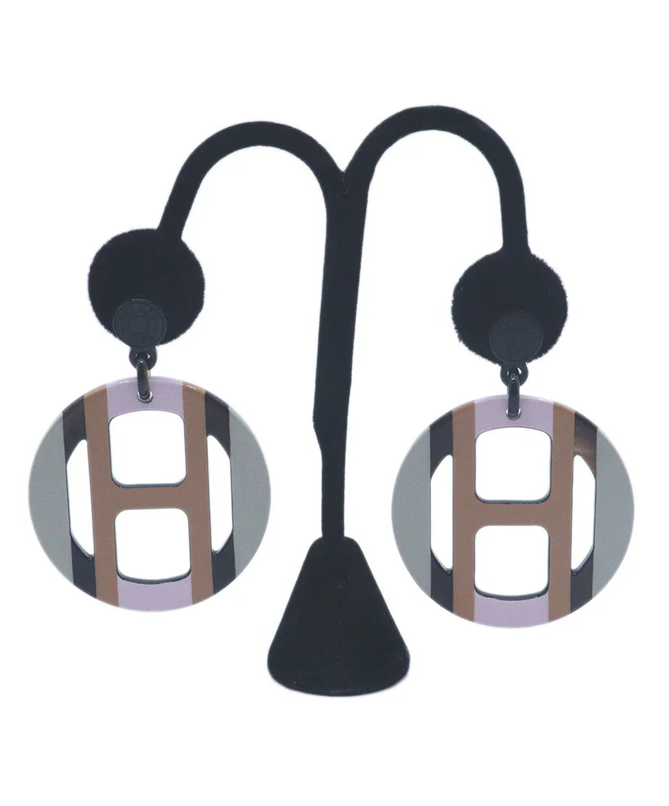 Hermes Tan & Pink Horn H Equipe Earrings l Michael's Luxury
