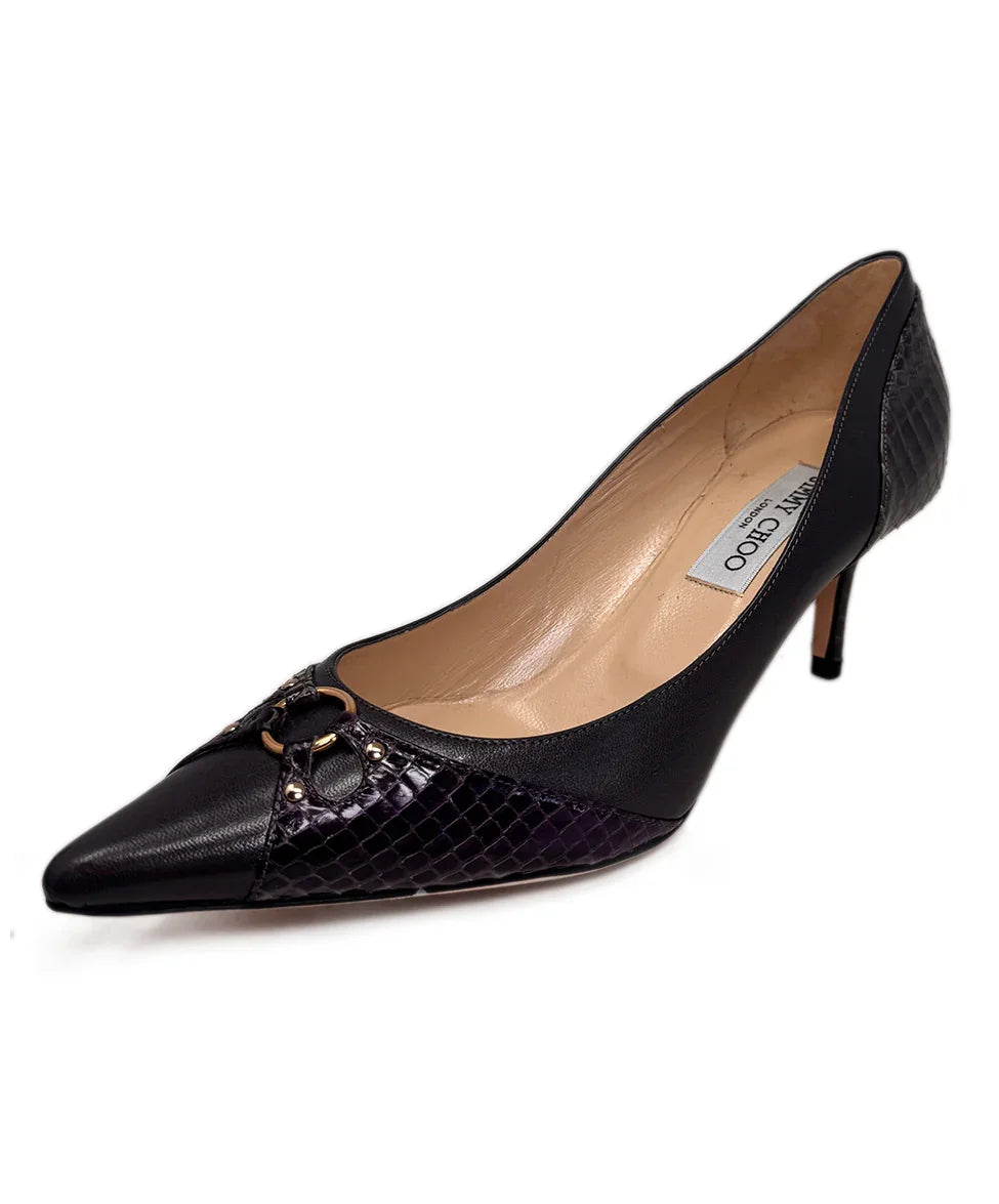 靴 Jimmy Choo37 Jimmy Choo Purple Leather Snakeskin Shoes sz37.5 l Michael's