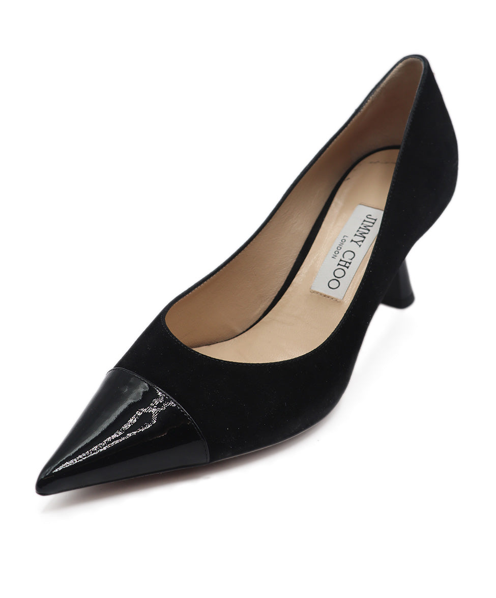 Jimmy Choo Black Suede Patent Trim Heels Sz. 9 l Michael's Luxury