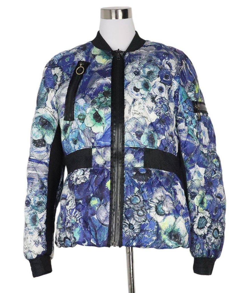 Justcavalli Blue & Green Print Quilted Jacket sz 10 - Michael's Consignment NYC