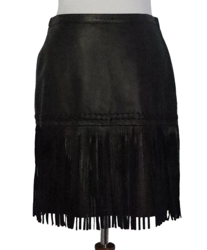 L'Agence Black Leather Fringe Skirt 