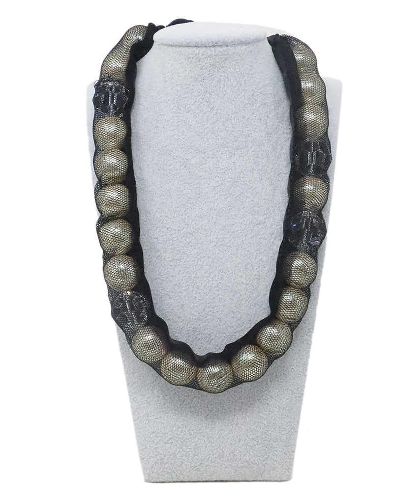 Lanvin Pearl & Black Silk Necklace 