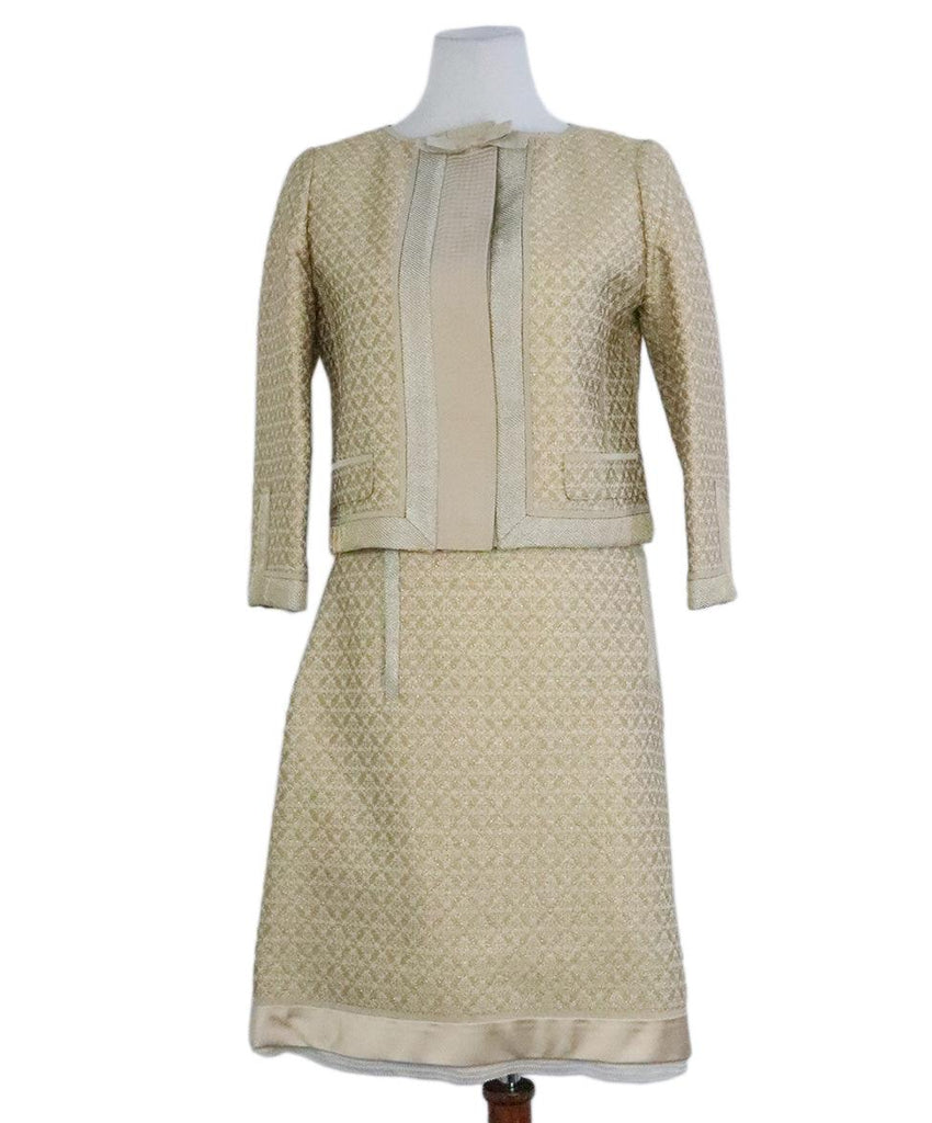 Louis Vuitton Beige & Gold Print Skirt Suit sz 8 - Michael's Consignment NYC