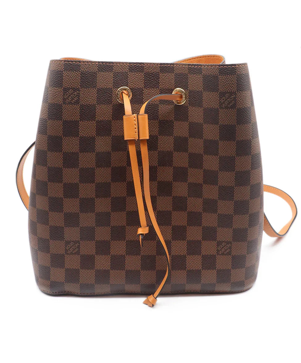 Louis Vuitton Leather Brown Tan & Monogram Drawstring Handbag l