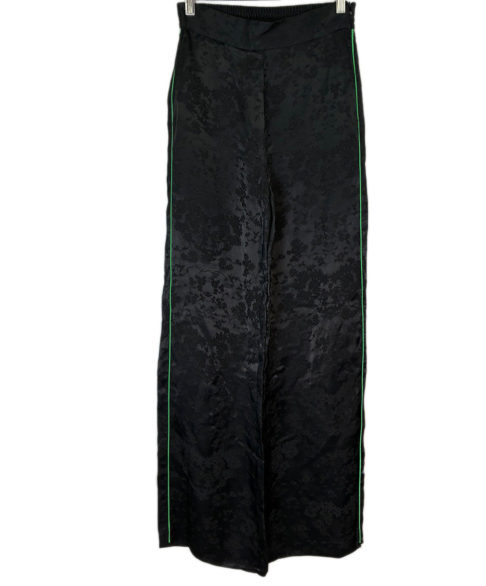 Maje Black Silk Pants w/ Green Trim Sz2 l Michael's Luxury