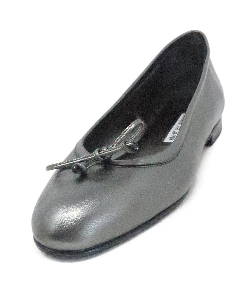 Manolo Blahnik Pewter Leather Flats sz 8.5 - Michael's Consignment NYC