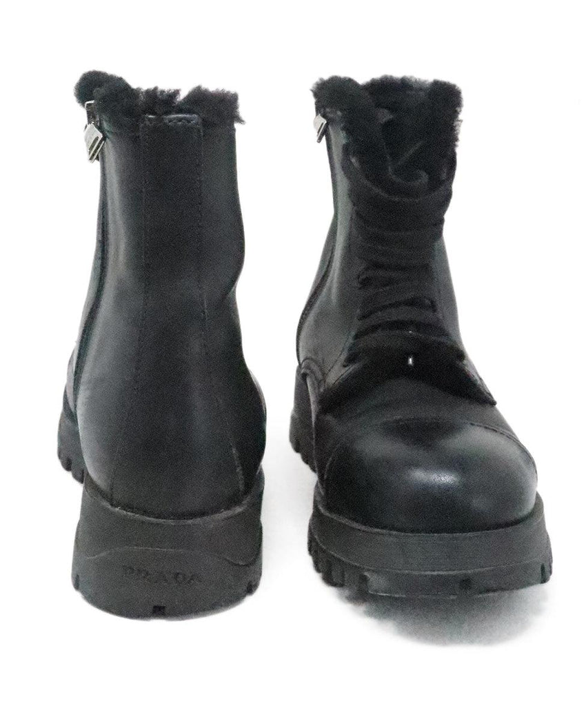 Prada Black Leather & Shearling Booties sz 5.5 - Michael's Consignment NYC