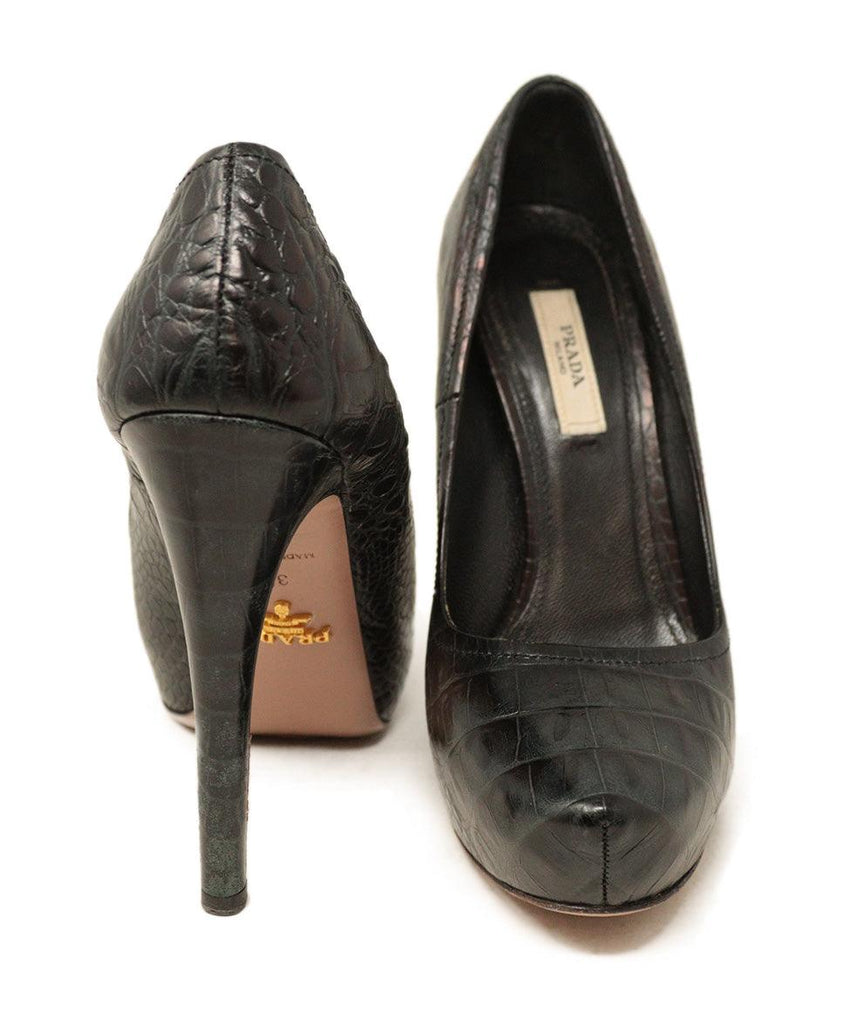 Prada Black Pressed Leather Heels sz 5 - Michael's Consignment NYC