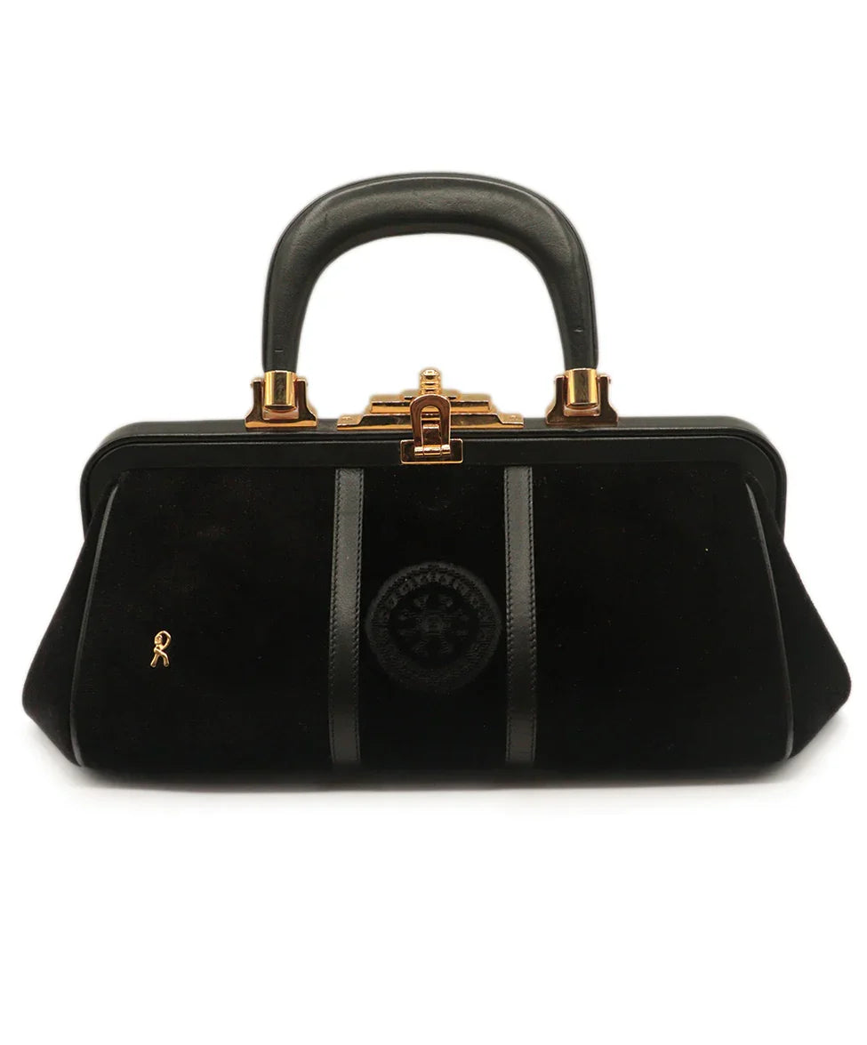 Roberta di Camerino ハンドバッグ ベロア ヴィンテージ Roberta Di Camerino Vintage Black Velvet & Leather Handbag l