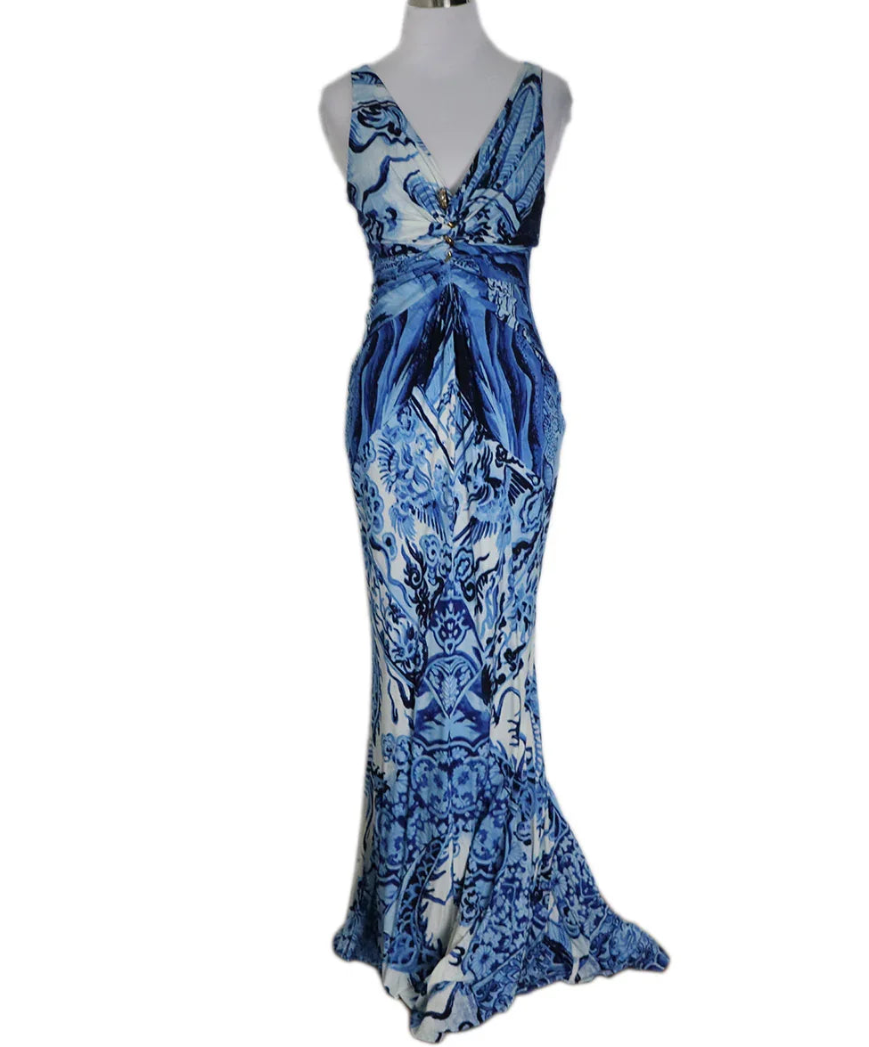 Roberto Cavalli Long White and Blue Viscose sz 2 Dress l Michael's Luxury  Consignment – Michael's Consignment NYC
