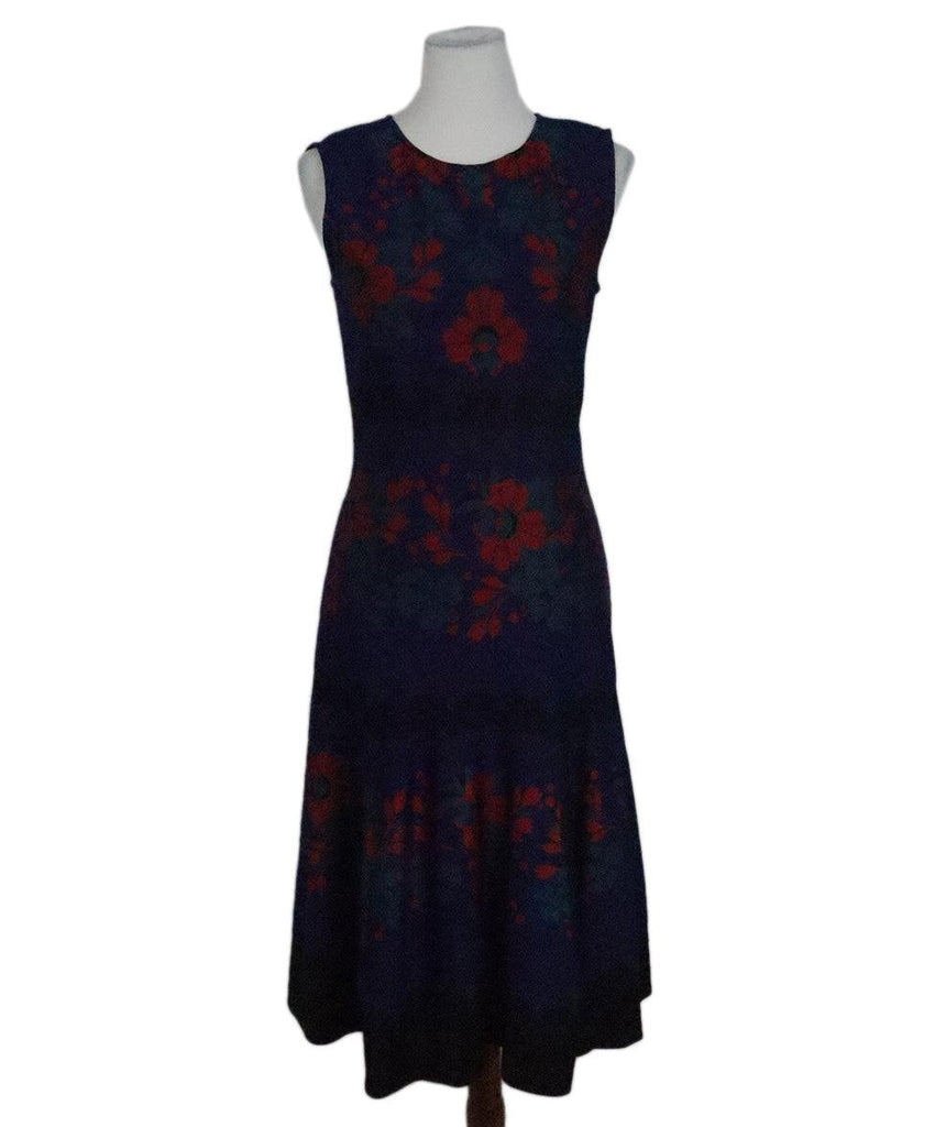 St. John Blue Floral Print Wool Dress sz 4 - Michael's Consignment NYC