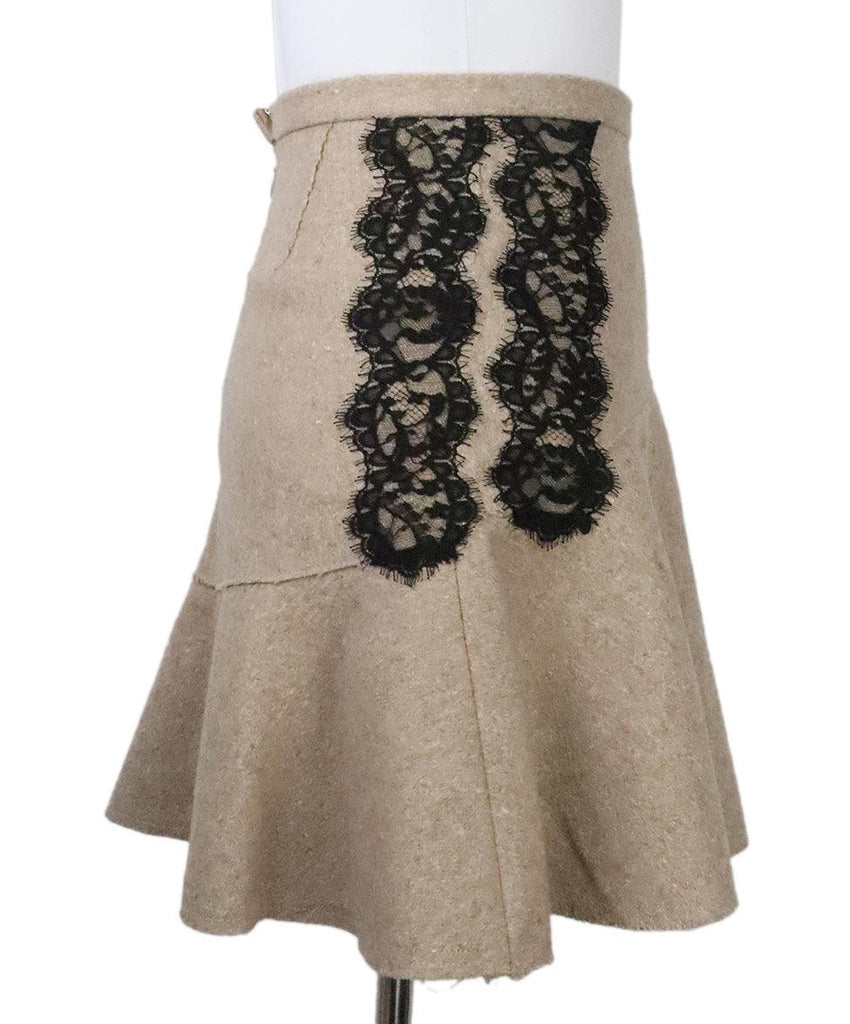 Tan Wool Skirt w/ Black Lace Trim sz 0 - Michael's Consignment NYC
