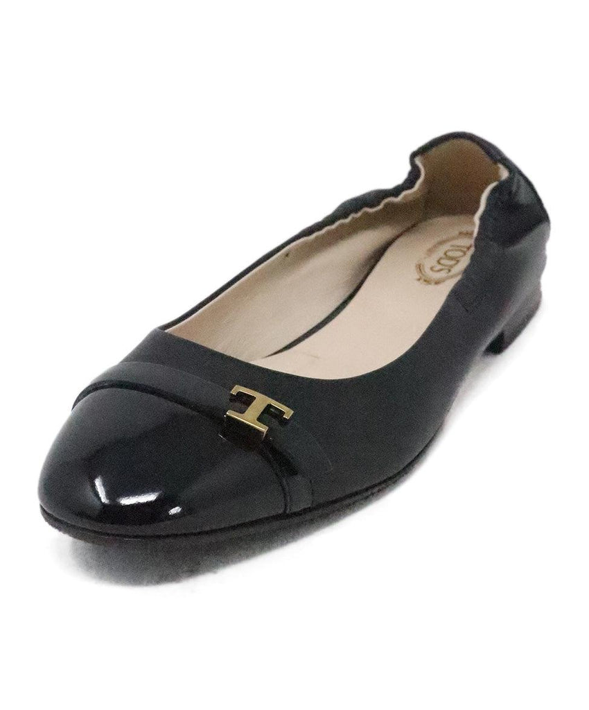 Tod's Black Leather Flats w/ Patent Trim sz 8 - Michael's Consignment NYC