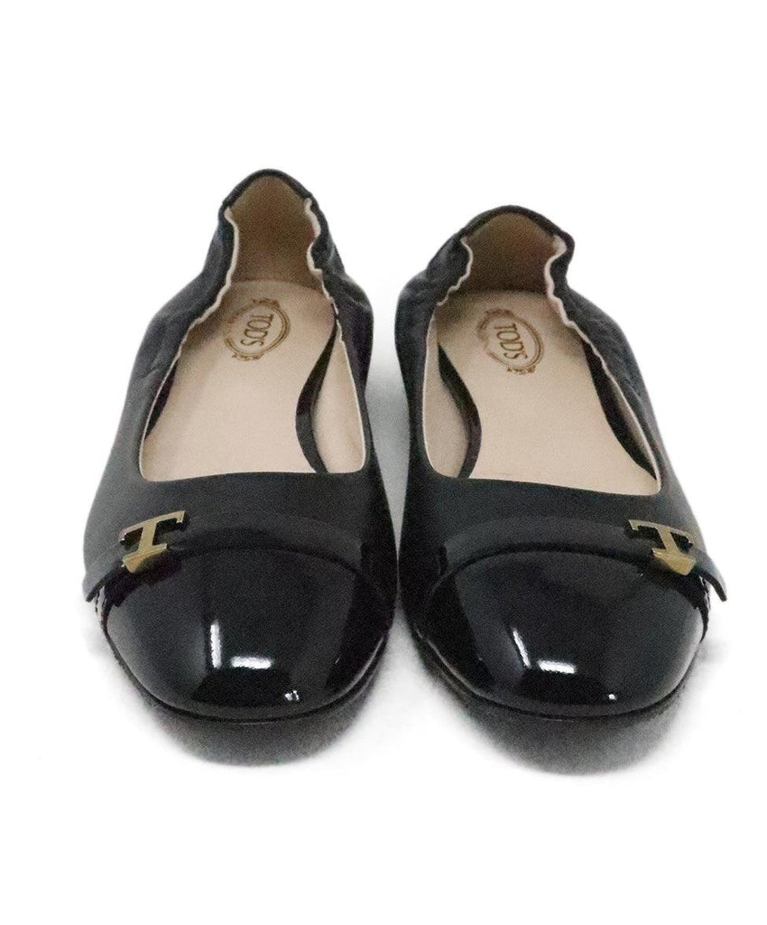 Tod's Black Leather Flats w/ Patent Trim sz 8 - Michael's Consignment NYC