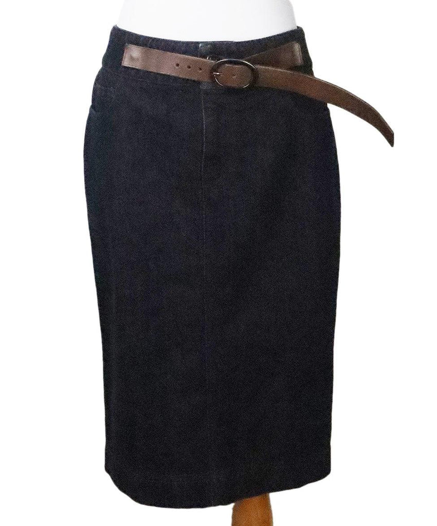 Tom Ford Dark Denim Skirt w/ Brown Leather Belt sz 6 - Michael's Consignment NYC