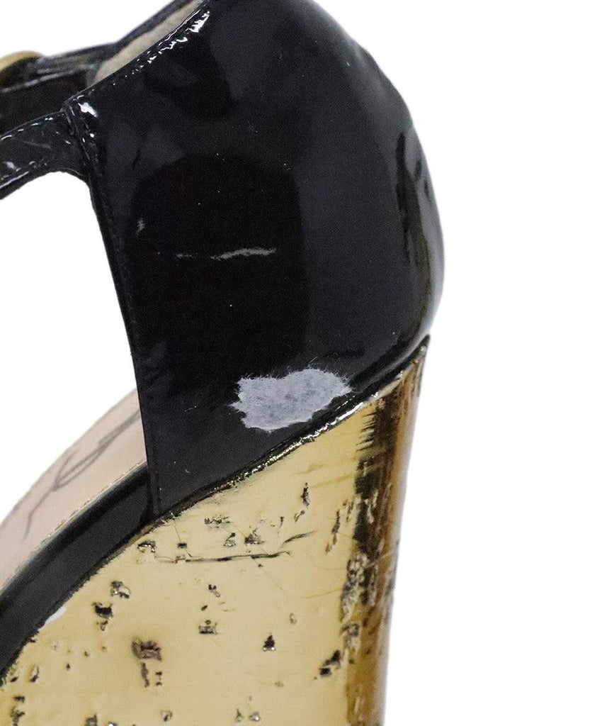 YSL Black Patent Leather & Gold Cork Wedges sz 7 - Michael's Consignment NYC