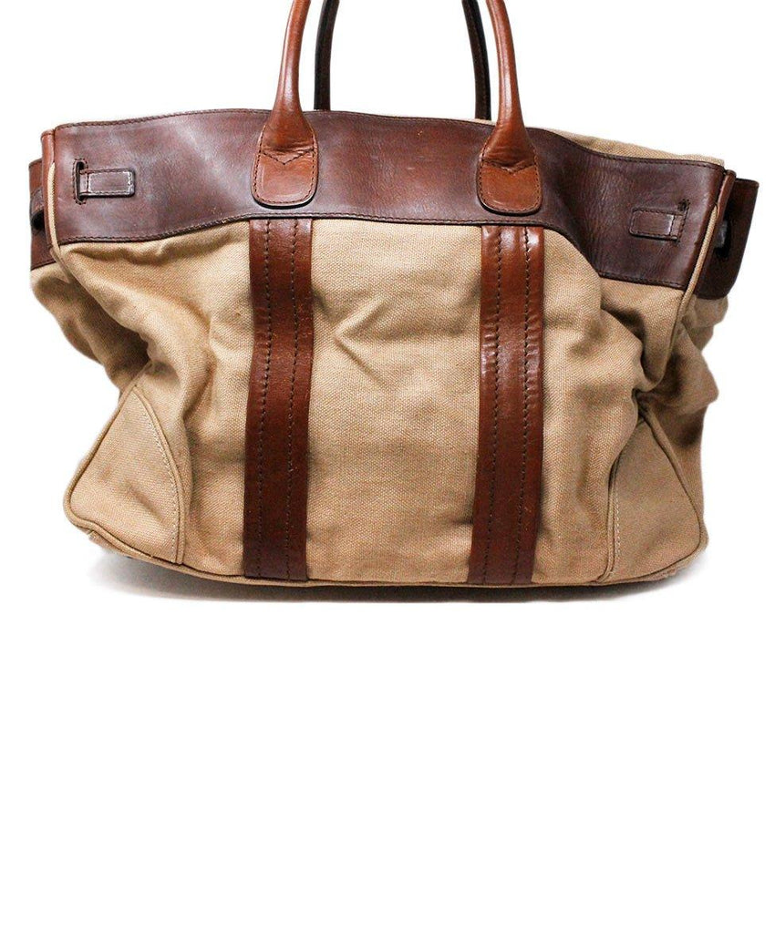 Brunello Cucinelli Tan Canvas Brown Leather Travel Bag - Michael's Consignment NYC